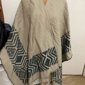 Free People Beige and Blue Knit Shawl